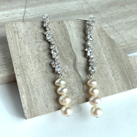NEW~ Anthropologie SHASHI "Kalista or Celeste" Crystal & Pearl Drop Earrings - Picture 10 of 12